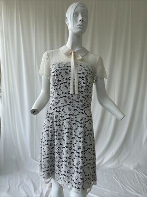 Kensie White Lace Mini Dress, size M collar bow scalloped hem, EUC | eBay