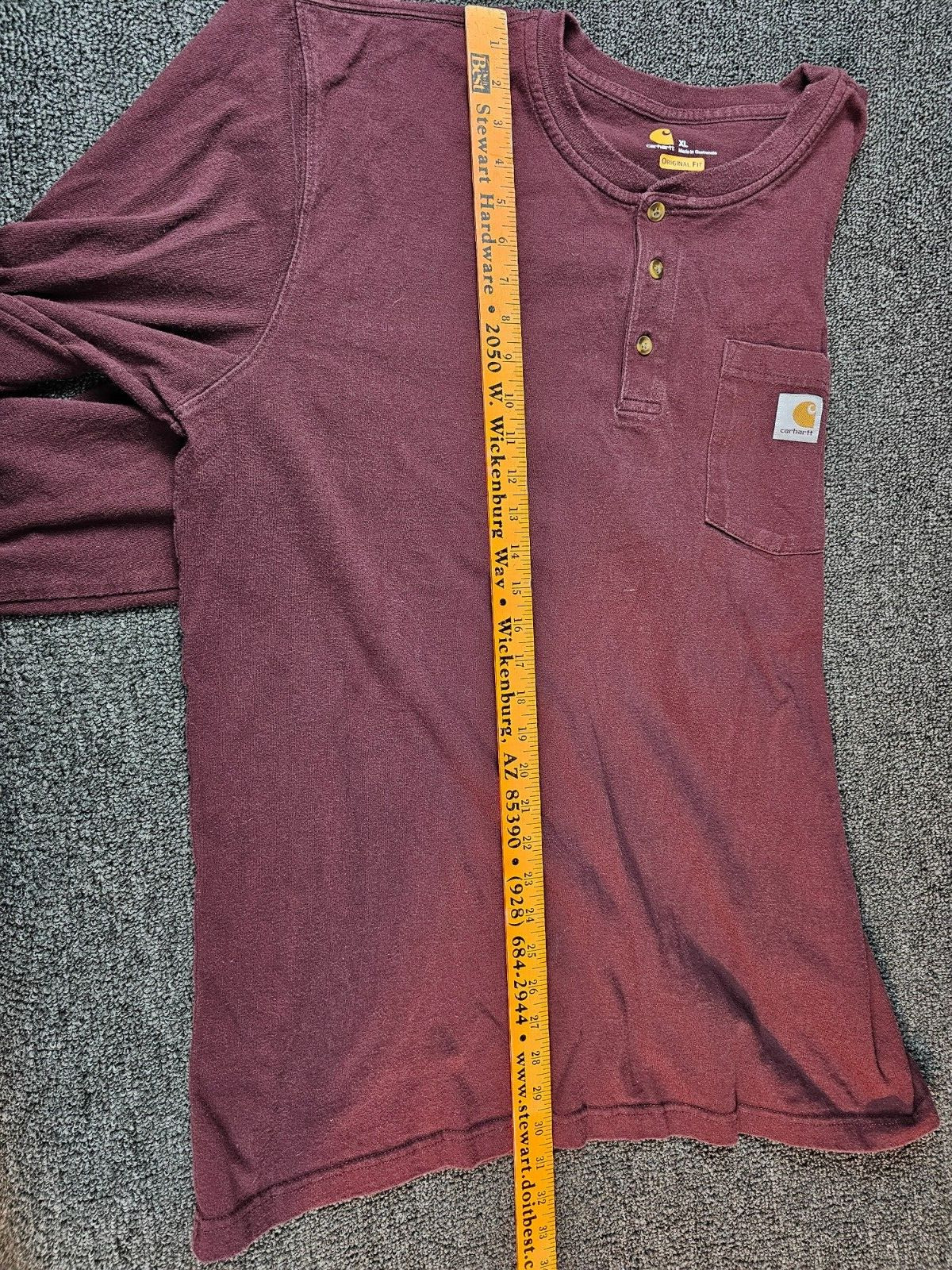 Carhartt Long Sleeve T Shirt Size XL Original Fit Maroon Front Pocket 3 Button thumbnail 6