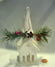 Christmas tree Ornament white church glitter religious 6" plastic holiday decor