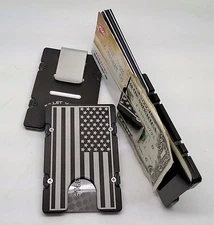 American Flag, Billet Aluminum Wallet/Credit card Holder, RFID protection, Black