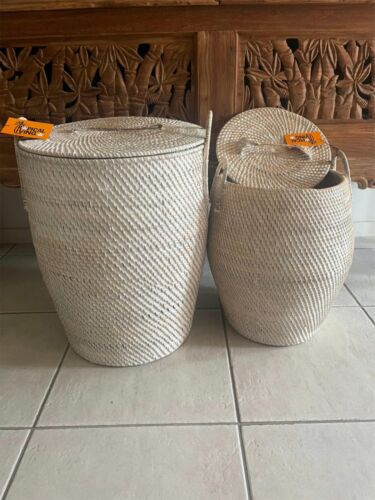 NEW Balinese Hand Woven Large Rattan Basket with Lid - Balinese Basket 2 Sizes - Picture 1 of 10