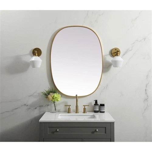 Elegant Decor Brynn 27x36" Oval Modern MDF Wood/Iron Mirror in Brass - Picture 2 of 11