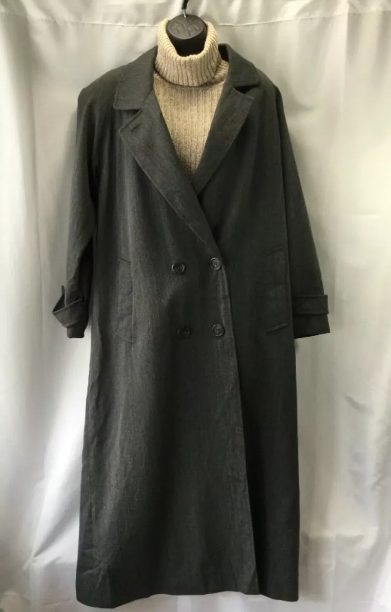 LARRY LEVINE Women's Medium Gray Full Length Trench Over Coat Jacket Clothing