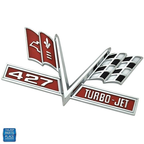196568 Chevrolet OE Factory Metal VFlag 427 Fender Emblem GM