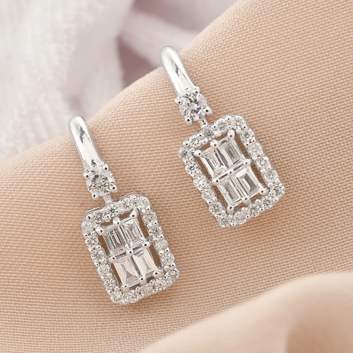 Baguette diamond earrings white gold deals