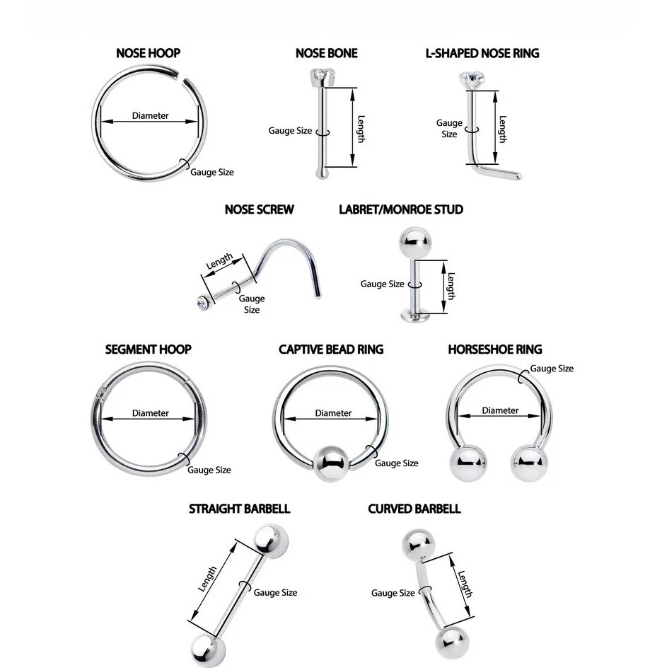 20G MIX NOSE BONE 316L Surgical Stainless CZ Gem Stud Ring Lip Ear Piercing 1361 - Image 2 of 4