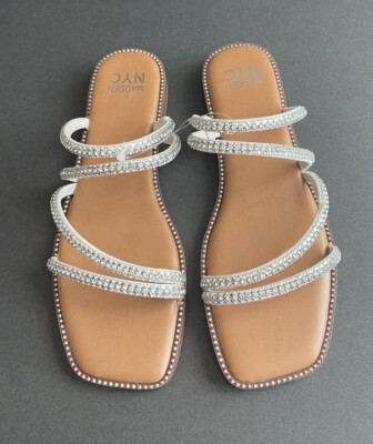 Women's Sandals Flat Steve Madden Brown with Crystal Straps