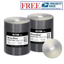 200 Pack Ritek Pro DVD-R 16X 4.7GB Shiny Silver Lacquer Blank Recordable Disc