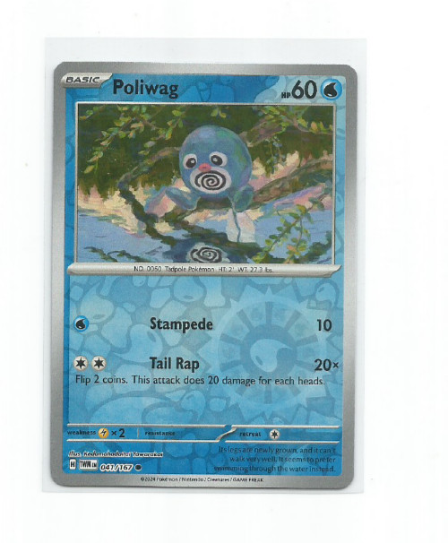 POLIWAG 2024 POKEMON TWILIGHT MASQUERADE REVERSE HOLO CARD #41/167