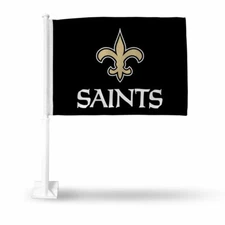 NFL New Orleans Saints Logo Over Name on Black Car Window Flag Rico Industries 