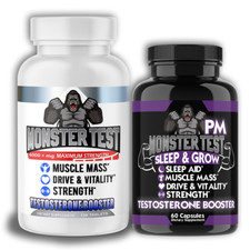 Monster Test Testosterone Booster Testosterona Supplement for Men AM and PM 2 Pk