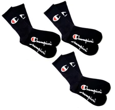 3-pack  (3 pairs) Unisex Champion Logo Crew Socks - Black - One Size Fits All