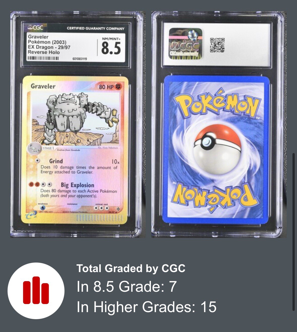 Pokemon EX Dragon 29/97 Graveler Reverse Holo 2003 e-reader CGC 8.5 NM/MINT+