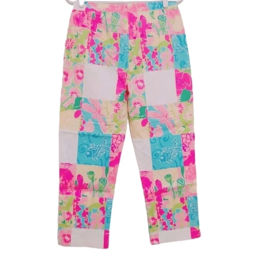 Lilly Pulitzer Floral Capri Pants Vintage Multi Patch Pockets Ankle Crop