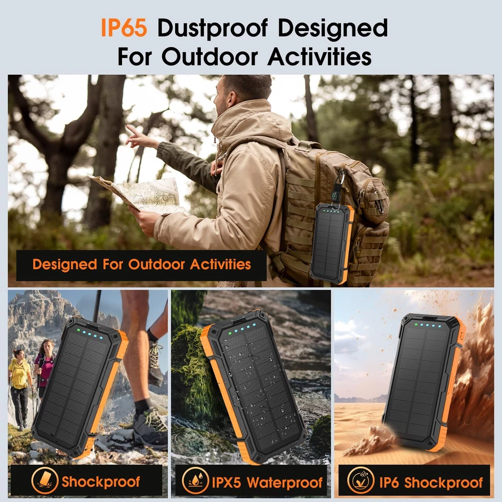 Power Bank Solar Charger,49800mAh Wireless Portable Charger with 4 Built-in C...