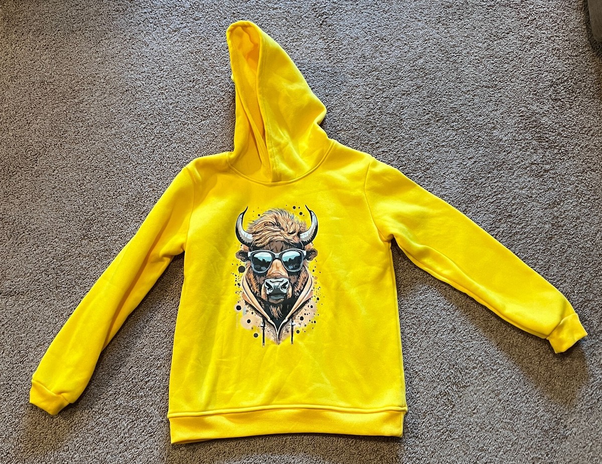 Boys Casual Pullover Long Sleeve Hoodie Bright Yellow Bull w