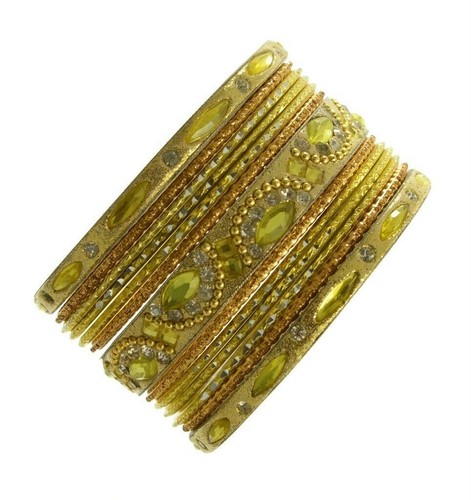 Indian Bangles Set of 26 Ethnic Bracelets Bridal Churi Kangan Lemon 2-4 - Picture 4 of 5