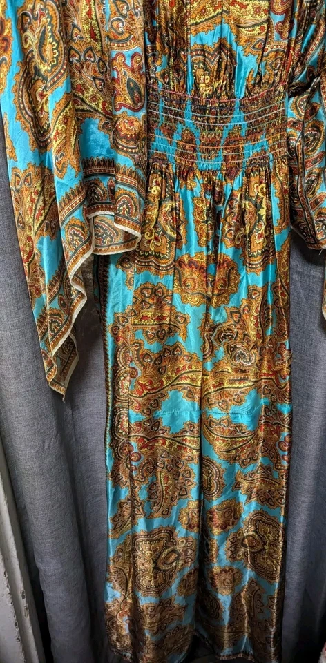 Vestido de seda vintage psicodélico cachemir hippie años 60 talla única Foto 4 de 4