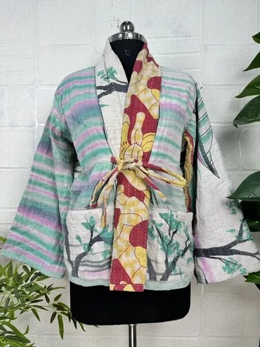 10 Pc Indian Handmade Kantha Jacket, Soft Cotton Kantha Jacket, Bath Robe Kimono - Picture 2 of 5