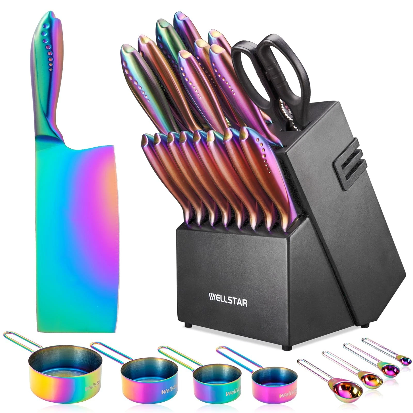 Rainbow Block Set 27-Piece, Iridescent German Stainless Steel Kitchen Set wit...