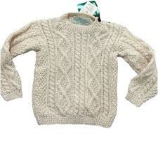 Crana Handknits Irish Wool Cable Knit Children  s Sweater Sz 26 3/4  Ivory