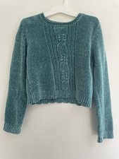 Tommy Bahama Kid Girl Solid Green Cable Knit Polyester Long Sleeve Sweater M 7/8