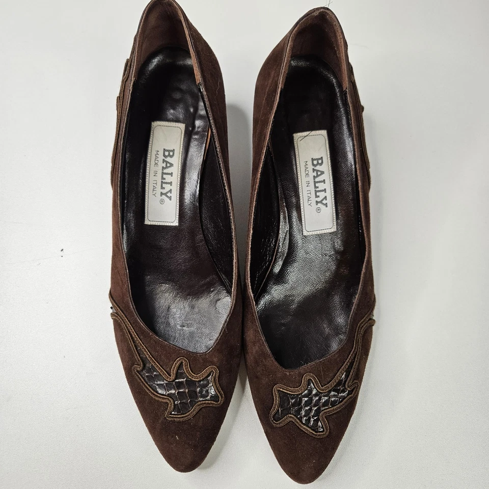 Zapatos Mocasines BALLY VERONICA Marrón Gamuza Tacón Bajo Zapatos 6.5 M Tacón Gatito Foto 3 de 4