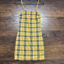 SHEIN Women's Tank Dress - Sleeveless, Yellow Plaid, Stretch - Size Small