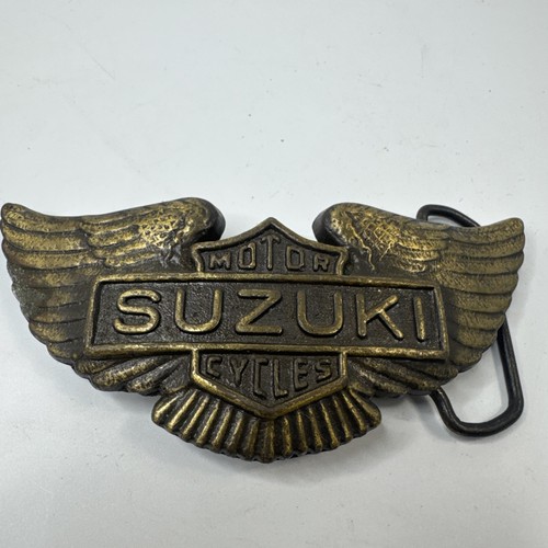 Vintage 1970s Suzuki Motorcycles Aged Brass Eagle Wings Belt Buckle