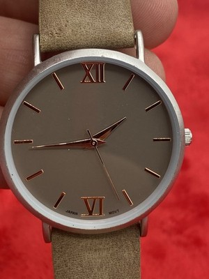 Minimalist Watch Womens Bronze Tone Steel Classic White Quartz Dial Brown Band