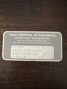 VINTAGE Sinai Hospital of Baltimore MD Outpatient Card 1960 RARE