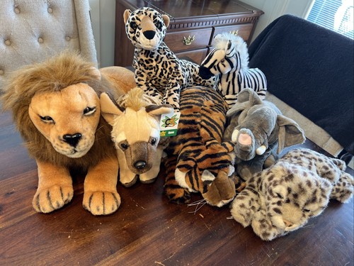Wild Animal Lot Of 7 Safari Zoo Plush! NICE! African Animals Mediums LOOK!