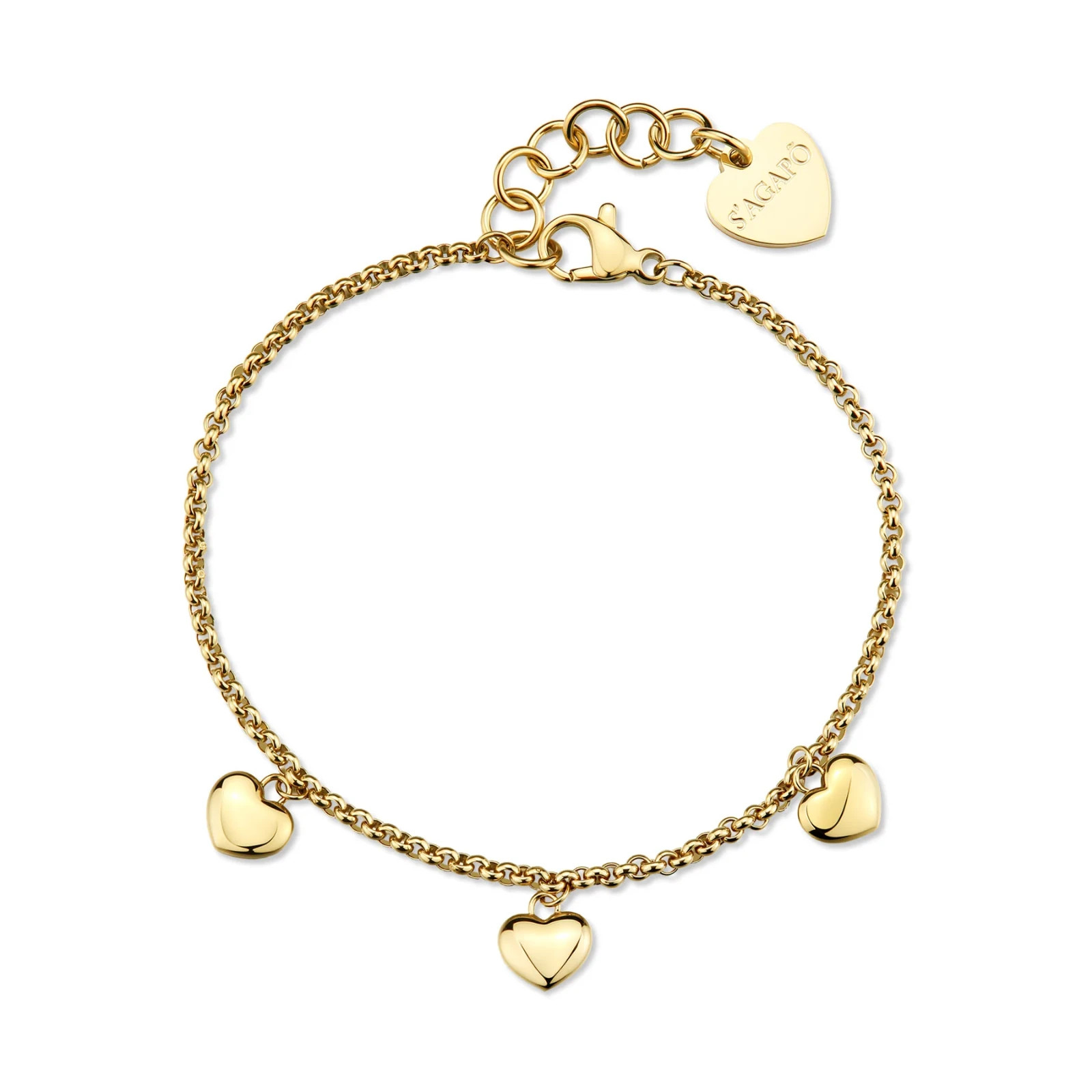 Bracciale Cuore Donna Dorato Sagapo Acciaio con Cuori Regalo Lei SAR65