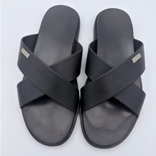 BOSS Hugo Boss Men's Black Crossover Leather Slide Sandals EU 46 US 12 Designer