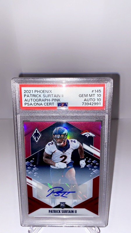 Patrick Surtain II  RC 2021 Panini Phoenix Pink Auto 2/50 Jersey Match PSA 10 