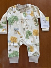 Burt  s Bees NWT Ivory/Grn/Brn Bears Organic Cotton Zip Front Coverall-Newborn