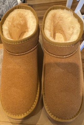 New Womens Qwert Chestnut Faux Fur Mini Ankle Boots 9.5M