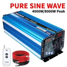 4000W 8000W Pure Sine Wave Power Inverter 24V to 110V Remote Control 3.1AUSB 4AC