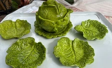 Holland Mold Cabbage Serving Bowl With Lid And 4 Cabbage Leaf Bowls