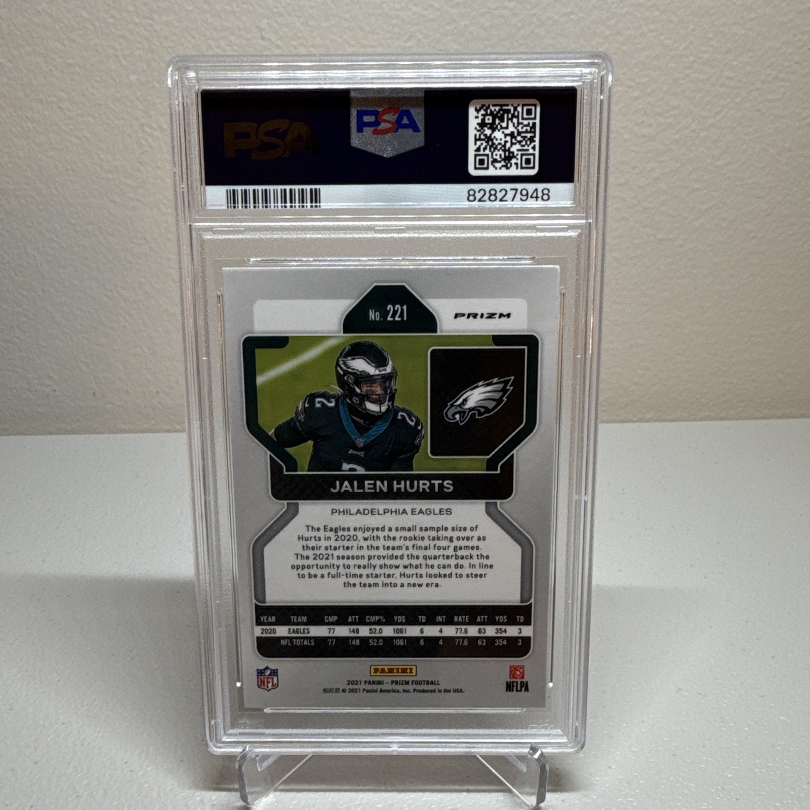 Panini Prizm 2021 Jalen Hurts #221 Neon Green Pulsar PSA 8 Eagles NFL view 2