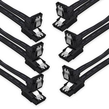6 Pack 18 Inch SATA Cable SATA III 6Gbps 90 Degree Right Angle to 180 Black