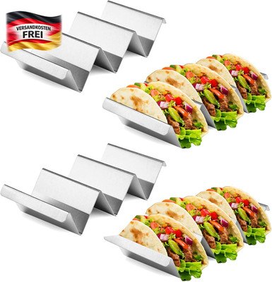Edelstahl Taco Halter 4er Set wellenförmig für Tacos Sandwiches Hot Dogs