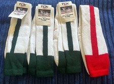 TCK WHITE WITH GREEN/RED STRIPE BASEBALL LONG SOCKS SZ Large CUSHION FOOT 4pairs
