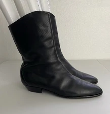 Susan Bennis / Warren Edwards Italian Black Leather Short Boots Women Size 9.5