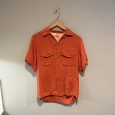 VTG 50s Towncraft Rayon Loop Collar Shirt Size Small Made In USA Orange
