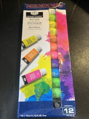 Royal Langnickel essentials 12 NEON ACRYLIC ARTIST COLORS PAINT SET Water Based