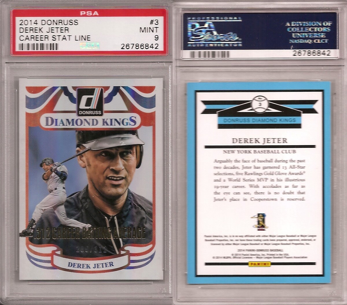 Derek Jeter 2014 Donruss Stat Line Career 3 #'d 286/312 PSA 9