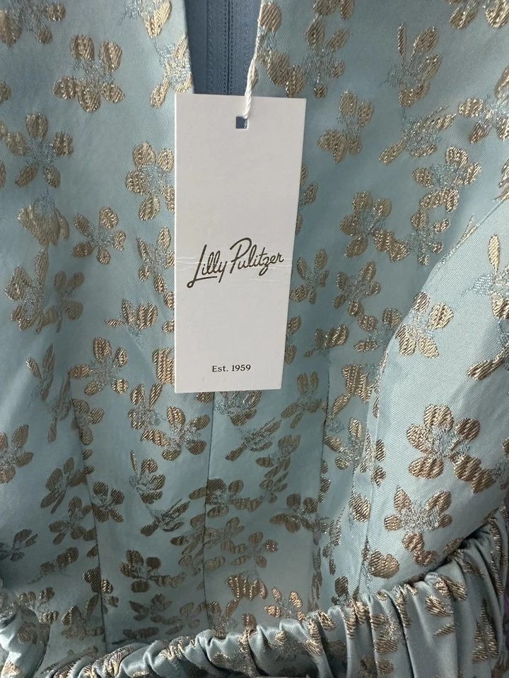 Vestido de cóctel Lilly Pulitzer hilo aguamarina e dorado talla 6 - Nuevo con etiquetas Foto 4 de 4