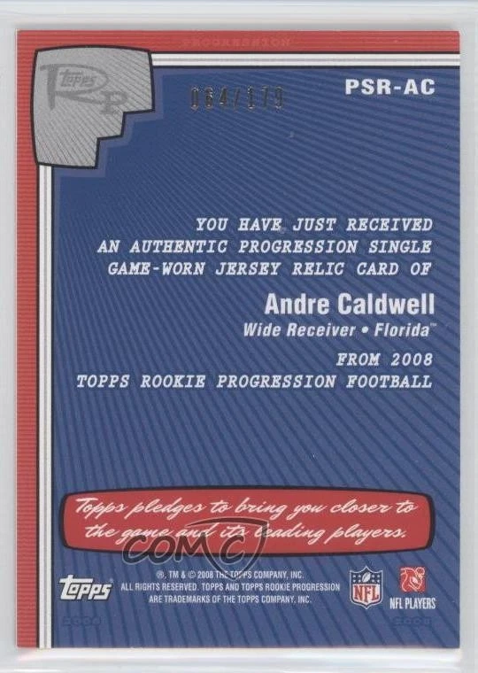 2008 Topps Rookie Progression Single Jersey Relics Silver /179 Andre Caldwell RC - Image 2 of 2