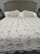 Crochet Floral Coverlet Full/ Queen Pillow Sham Set Cottage Country Blanket